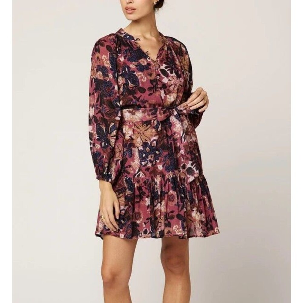 Cleobella NWT Bergamo Elvia Mini Dress XL Flutter Sleeve Flare Skirt Floral Pink